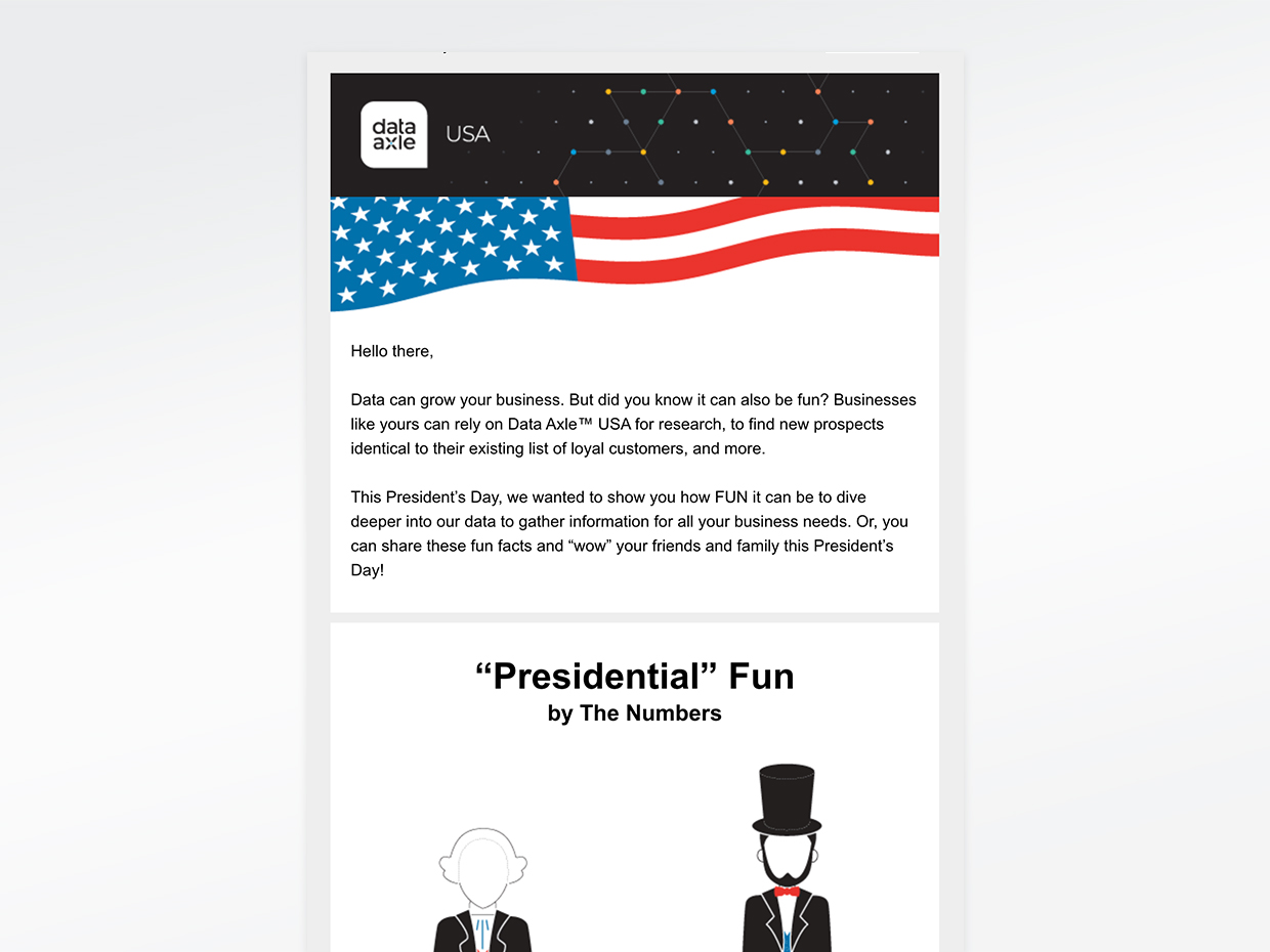 Data Axle President's Day email